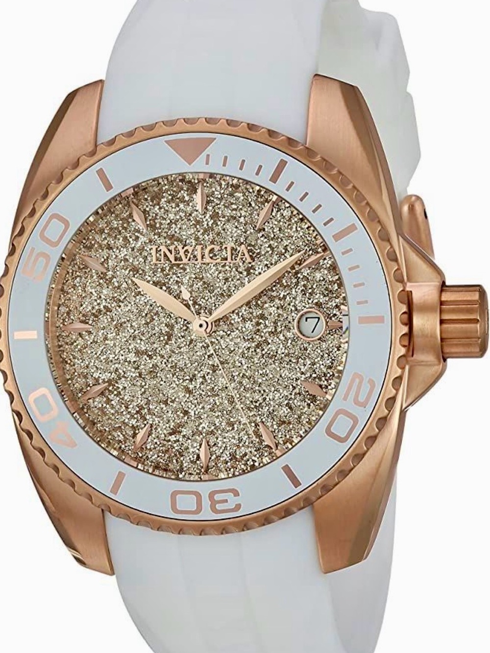 NWT Invicta Rose Gold Glitter Dial White Silicone Strap Watch – Women’s